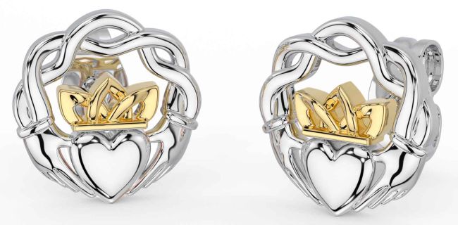 Gold Silver Celtic Claddagh Stud Earrings