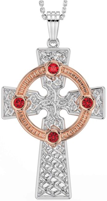 Ruby Rose Gold Silver Celtic Cross Necklace