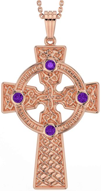 Amethyst Rose Gold Silver Celtic Cross Necklace