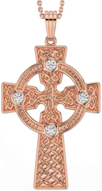 Diamond Rose Gold Silver Celtic Cross Necklace