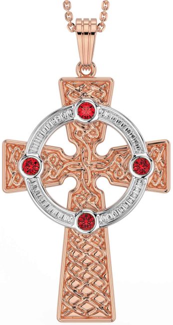 Ruby Rose Gold Silver Celtic Cross Necklace
