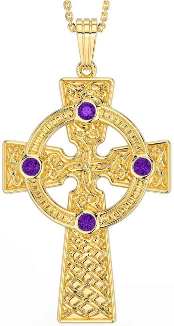 Amethyst Gold Silver Celtic Cross Necklace