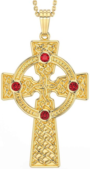 Ruby Gold Silver Celtic Cross Necklace