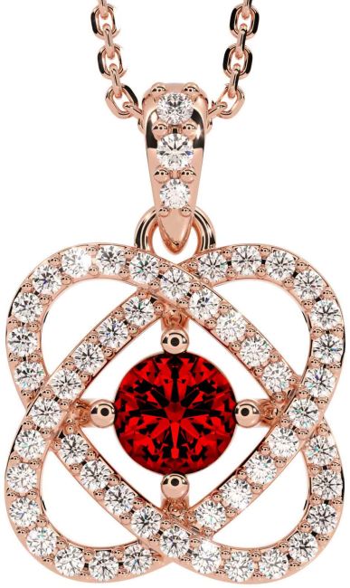 Diamond Garnet Rose Gold Silver Celtic Necklace