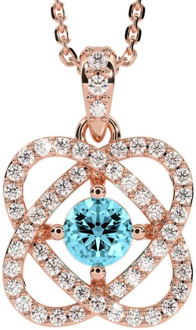 Diamond Aquamarine Rose Gold Celtic Necklace