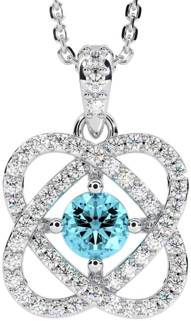 Diamond Aquamarine Silver Celtic Necklace
