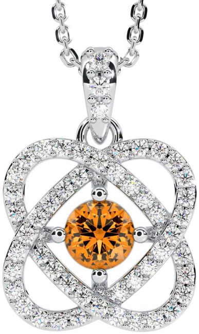 Diamond Citrine Silver Celtic Necklace