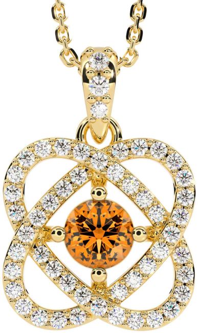 Diamond Citrine Gold Celtic Necklace