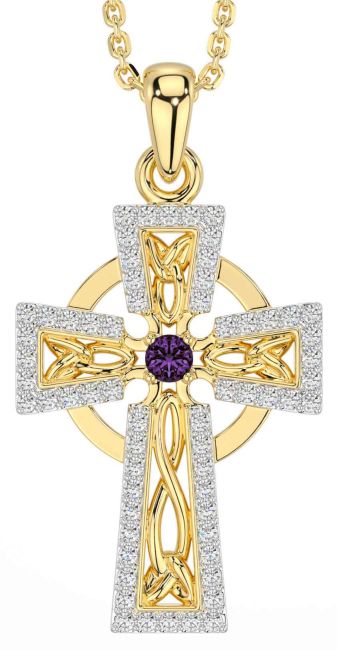 Diamond Alexandrite Gold Celtic Cross Necklace