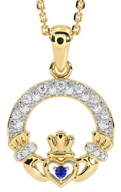 Diamond Sapphire Gold Claddagh Necklace