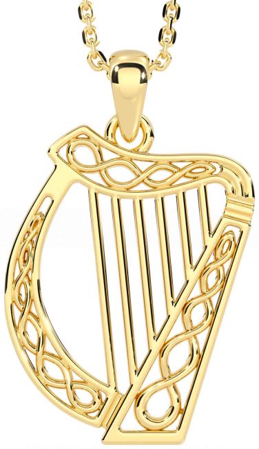 Gold Silver Celtic Irish harp Necklace