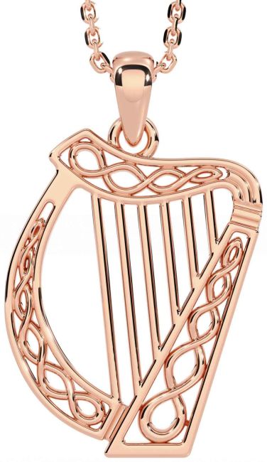 Rose Gold Celtic Irish harp Necklace