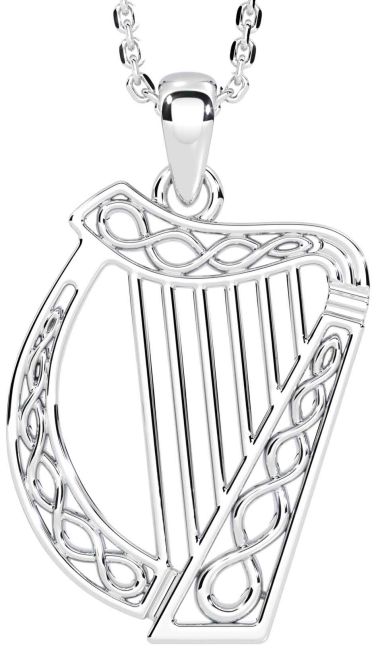 Silver Celtic Irish harp Necklace