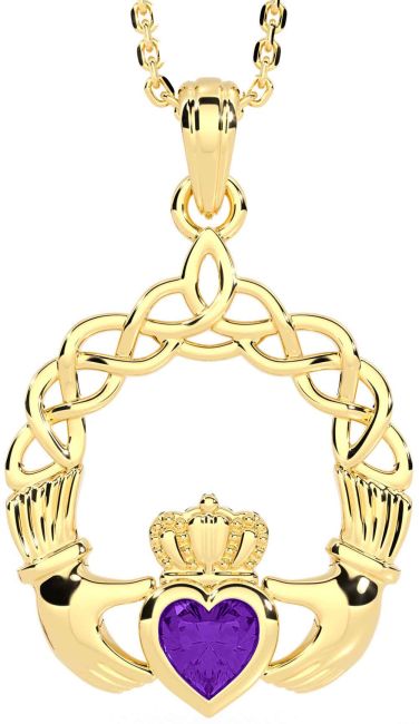 Amethyst Gold Silver Claddagh Necklace