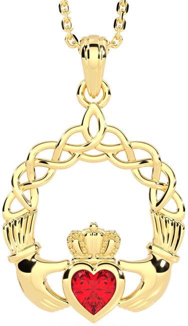 Ruby Gold Silver Claddagh Necklace