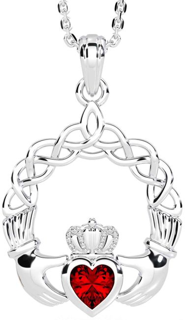 Garnet Silver Claddagh Necklace