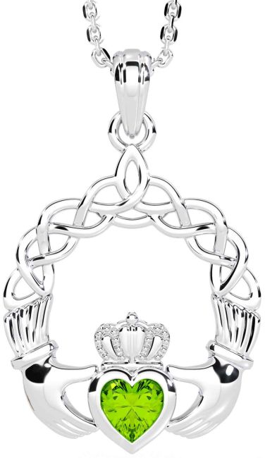 Peridot Silver Claddagh Necklace