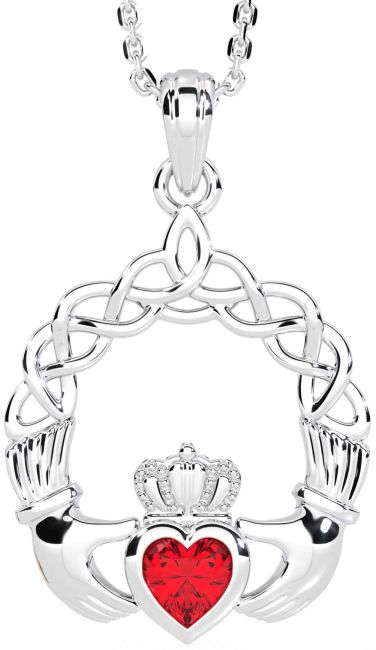 Ruby White Gold Claddagh Necklace