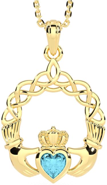 Aquamarine Gold Claddagh Necklace