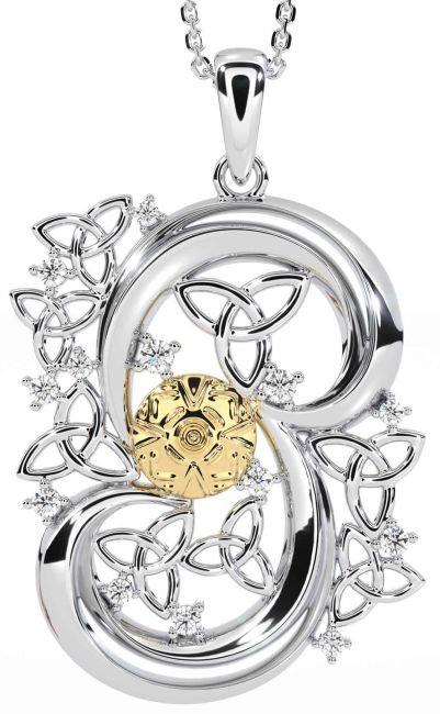 Diamond Gold Silver Celtic Warrior Trinity Knot Necklace