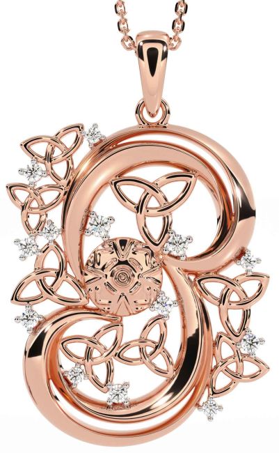 Diamond Rose Gold Silver Celtic Warrior Trinity Knot Necklace
