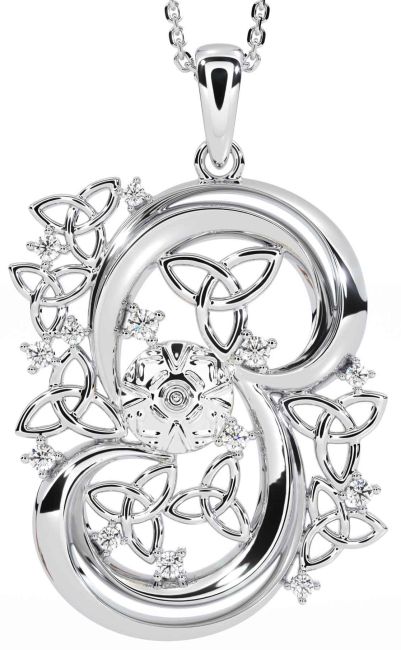 Diamond Silver Celtic Warrior Trinity Knot Necklace