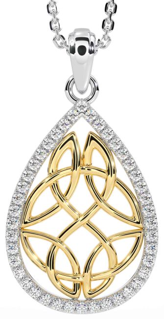 Diamond White Yellow Gold Celtic Necklace