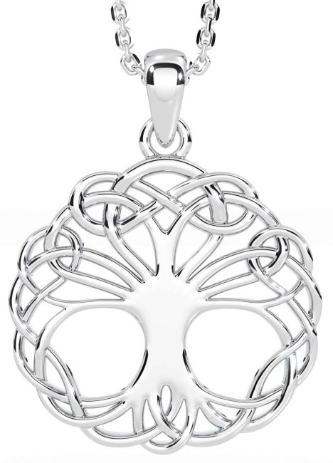 White Gold Celtic Tree of Life Necklace