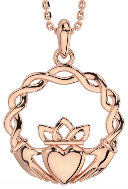 Rose Gold Silver Celtic Claddagh Necklace
