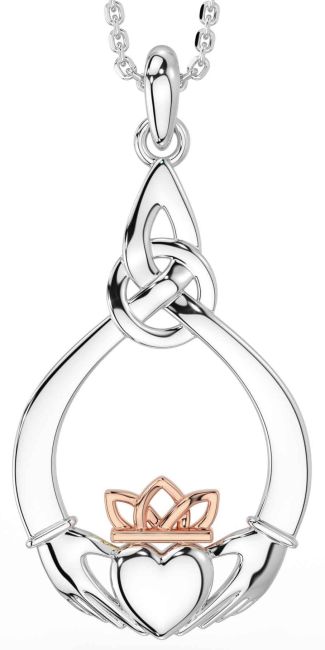 Rose Gold Silver Claddagh Necklace