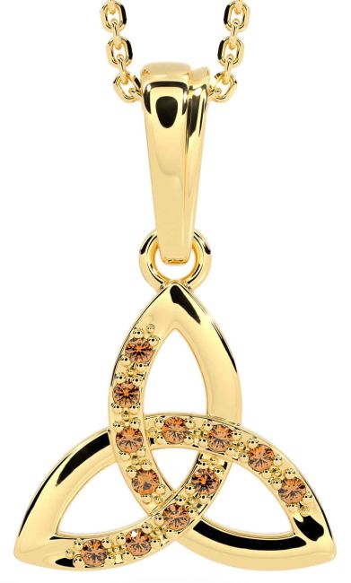 Citrine Gold Silver Celtic Trinity Knot Necklace