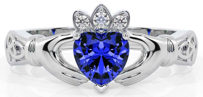 Diamond Sapphire White Gold Claddagh Ring