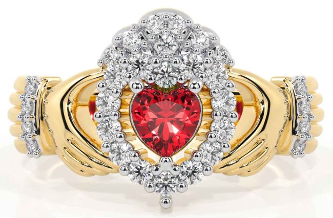 Diamond Ruby Gold Silver Claddagh Ring