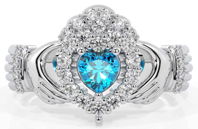 Diamond Topaz Silver Claddagh Ring