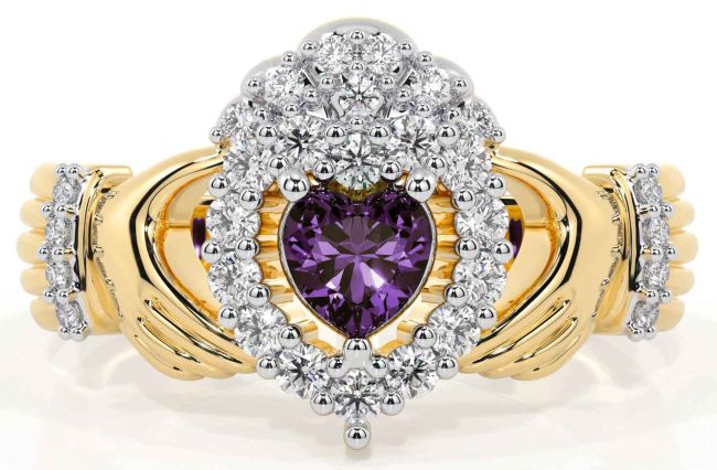Diamond Alexandrite Gold Claddagh Ring