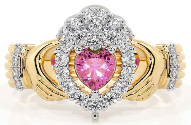 Diamond Pink Tourmaline Gold Claddagh Ring