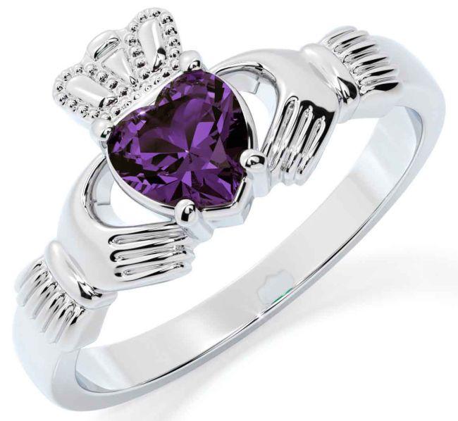 Alexandrite White Gold Claddagh Ring
