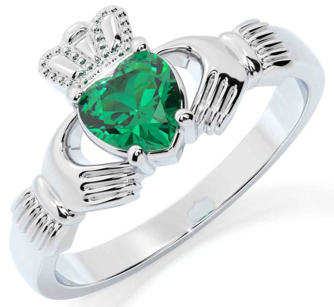 Emerald White Gold Claddagh Ring