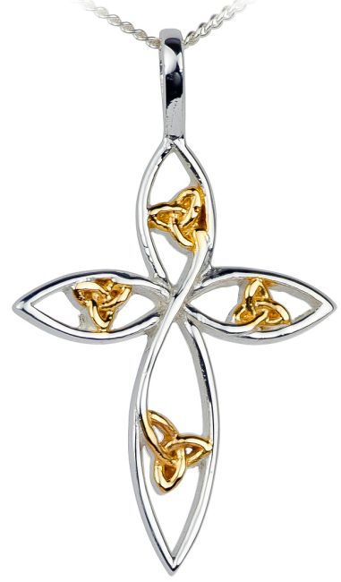 14K Gold Silver Celtic Knot Cross Pendant Necklace