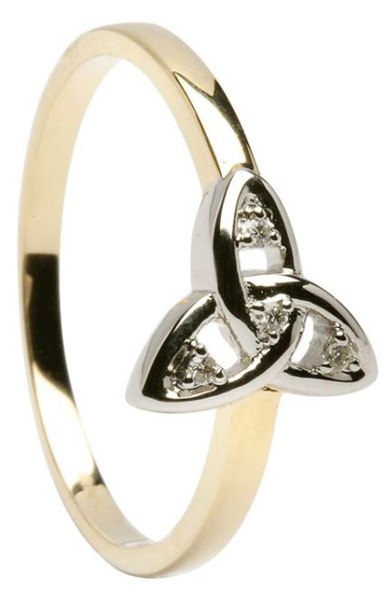 10K/14K/18K Two Tone Gold Diamond Engagement Celtic Knot Ring