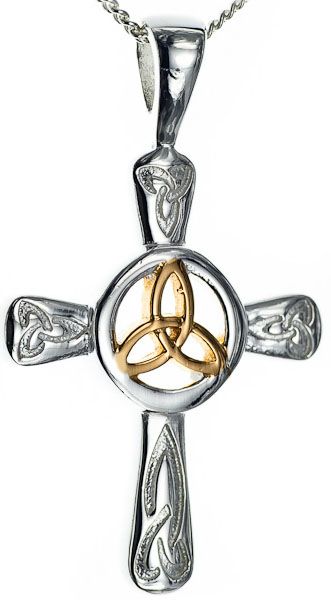 14K Gold Silver Celtic Knot Cross Pendant Necklace