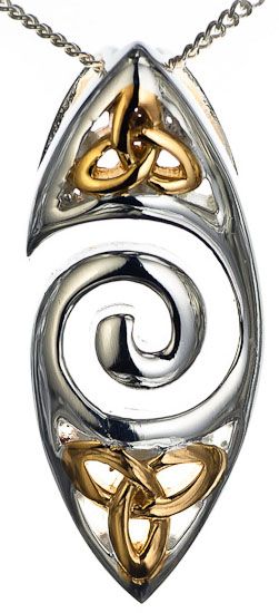 14K Gold Silver Celtic Knot Spiral Pendant Necklace