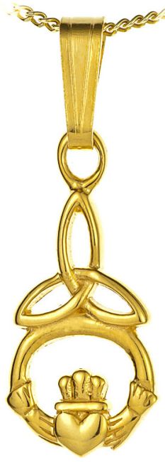 Petite 14K Gold Silver Claddagh Celtic Knot Pendant Necklace