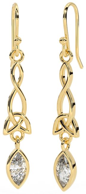 14K Gold Solid Silver Diamond Celtic Dangle Earrings