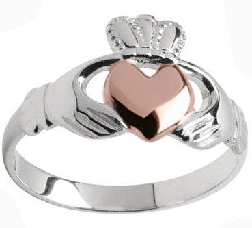 Ladies Silver & Solid Rose Gold Heart Two tone Claddagh Ring