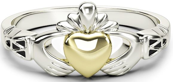 Ladies Silver & Solid Yellow Gold two tone Claddagh Celtic Knot Ring 