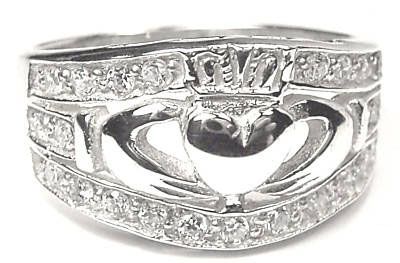 Ladies Silver Diamond Claddagh Ring
