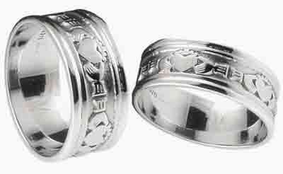10K/14K/18K White Gold Claddagh Wedding Rings Set