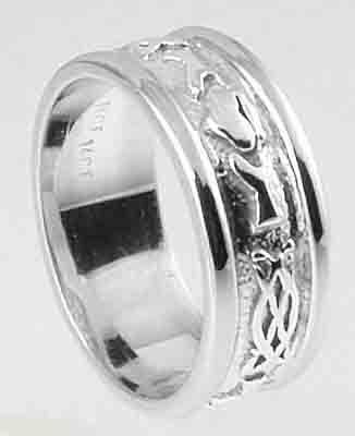 Mens 10K/14K/18K White Gold Celtic Claddagh Wedding Ring