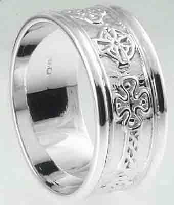 Mens10K/14K/18K White Gold Celtic Cross Wedding Ring